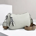 Creamy white litchi pattern leather crossbody bag with geometric woven strap - Gray