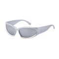 Silver sports sunglasses with streamlined wrap-around frame and UV protection lens - C10 Pearl Silver White