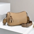 Mini borsa a tracolla kaki in pelle martellata con ampia tracolla in tessuto - Cachi