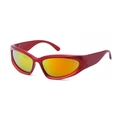 Y2K sporty cycling sunglasses with red glossy frame and orange gradient mirror lenses - C11 Pearl Red