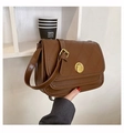 Retro dark brown crossbody bag with quilted leather texture and gold twist lock - Brown