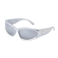 Silver Y2K cycling sunglasses with aerodynamic wrap-around frame and grey lenses - C7 Silver Frame Mercury