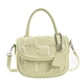Light green PU leather crossbody bag with biscuit-style embossed texture and handle - Light Green