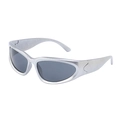 Sporty wraparound sunglasses with silver metallic frames and dark grey lenses for women - C6 Silver Frame Gray Lens