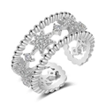 Anello a stella in argento regolabile con doppia fascia di perline e pietre di zircone - Stella a Otto Punte Color Platino