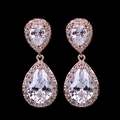 Elegant rose gold teardrop earrings with sparkling cubic zirconia pavé for weddings - Rose Gold Tone