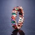 Rose gold eternity ring featuring multi-colored rectangular zircon stones in a row - Rainbow Zirconia Rose Gold Band