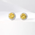 Minimalist round earring studs featuring bright yellow AAA cubic zirconia in silver setting - Large (8mm) / Yellow
