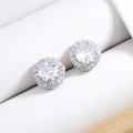Elegant sterling silver halo stud earrings with round AAA cubic zirconia center stone - Large (8mm) / White