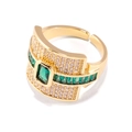 Anillo abierto vintage dorado con gemas verde esmeralda y pavé de circonitas blancas - Anillo Rp2143b Circonita Verde Completa / Abierto Ajustable