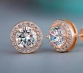 Elegant rose gold halo stud earrings with round brilliant-cut AAA colorful zircon stones - 6mm / White (Rose Gold Base)