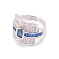 Anillo de banda ancha ajustable con gema azul rectangular y micro cristales pavimentados - Anillo Rp2143a Circonita Azul Completa / Abierto Ajustable