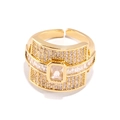 Anillo abierto vintage dorado con gema rectangular y pavé de cristales de circonita - Anillo Rp2143c Blanco De Circonio Puro. / Abierto Ajustable
