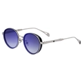 Retro oval sunglasses with silver metal frame, purple gradient lenses and side shields - Silver Frame Blue Lens (C4)