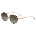Steampunk round sunglasses with champagne gold metal temples and red side shields - Gold Frame Tea Lens (C3)