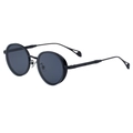 Steampunk round frame sunglasses with black metal frame and retro teardrop temple tips - Black Frame Grey Lens (C1)