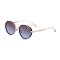 Vintage oval metal sunglasses with gold frame and purple to blue gradient lenses - Black Gold Frame Brown Blue Gradient (C6)