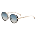 Retro oval sunglasses with gold metal frame and blue grey gradient lenses - Black Gold Frame Blue Yellow Gradient (C7)