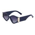 Fashionable deep blue geometric sunglasses with gold accents and dark gray lenses - C5 Solid Blue Gray