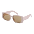 Retro beige zonnebril met rechthoekig montuur, brede pootjes en bruine glazen - Room thee