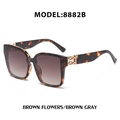 Fashionable square tortoise shell sunglasses with gradient brown lenses and gold trim - Tortoise Shell/Brown Gray