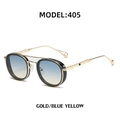 Occhiali da sole ovali vintage con montatura in metallo dorato e lenti sfumate - Montatura Oro Sfumato Blu Giallo (C6)