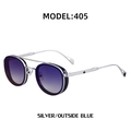 Retro oval sunglasses with silver metal frame and blue purple gradient lenses - Silver Frame Blue Purple Gradient (C7)