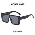 Square fashion sunglasses with black frame and gray lenses, model 8837, outdoor driving - C6 Glossy Black Full Gray