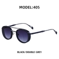 Retro oval black metal sunglasses with double bridge and grey gradient lenses - Black Frame Double Grey Gradient (C5)