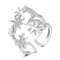 Anello stella argento regolabile con pavé di zirconi e motivi di pentagrammi lucidi - Forma di Stella Color Platino