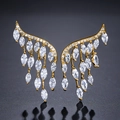 Luxurious gold feather earrings with sparkling marquise and round white zircon stones - EP598 Gold Plated Earrings
