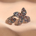 Black butterfly bypass ring with colorful zircon leaf design on silk background - Multicolor Butterfly Style (FSRP2034D)