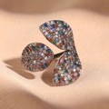 Sparkling adjustable leaf ring with multicolored zircons on champagne silk background - Multicolor Triple Petal Leaf Style (FSRP2035D)
