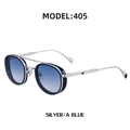 Retro oval sunglasses with double bridge silver frame and blue gradient lenses - Silver Frame Blue Grey Gradient (C3A)
