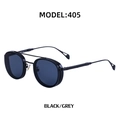 Retro oval frame sunglasses with black metal frame and grey lenses, model 405 - Black Frame All Grey Lens (C1)