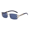 Gafas de sol cuadradas retro sin montura con lentes azules y detalles de strass - Marco Dorado Lente Gris