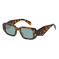 Tortoiseshell geometric square sunglasses with wide temples and light green lenses - Tortoise Green