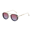Retro oval sunglasses with golden metal frame and blue-red gradient lenses - Gold Frame Brown Blue (JD)