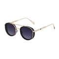 Vintage gold oval sunglasses with black rims and double bridge steampunk design - Gold Frame Double Grey (JD)