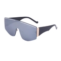 Shield style oversized sunglasses with dark grey lenses and rose gold metal hinges - C5 Gray White