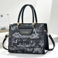 Elegante borsa tote grande stampata con manico e tracolla rimovibile in grigio e nero - Nero