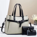Three-piece set of cream white lychee texture crossbody bag and black wallets - Gray