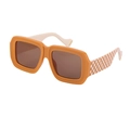 Lunettes de soleil rétro carrées surdimensionnées avec monture orange et branches damier - Thé