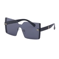 Oversized rimless square sunglasses with dark grey lenses and textured black temples - Black