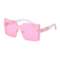 Lunettes de soleil sans monture oversize rose transparent avec branches à losanges - Rose