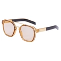 Retro amber square sunglasses with golden double bridge and light orange lenses - Transparent Tea