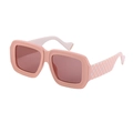 Lunettes de soleil carrées roses avec branches à damier et verres teintés marron - Rose