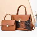 Two-piece brown crocodile pattern handbag set with horseshoe buckle and shoulder strap - Khaki/Earth Yellow