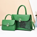 Green crocodile embossed two-piece handbag set with horseshoe metal buckle detail - Green