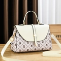 Elegant contrast color women shoulder bag with logo print and golden hardware - White Style 1 (Letter Print)